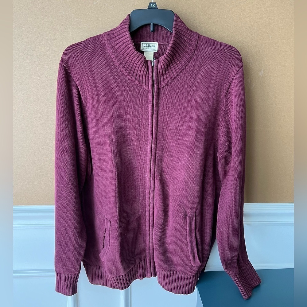 L.L. Bean Men’s Burgundy Full-Zip Knit Cardigan Sweater Size Large Grandpacore